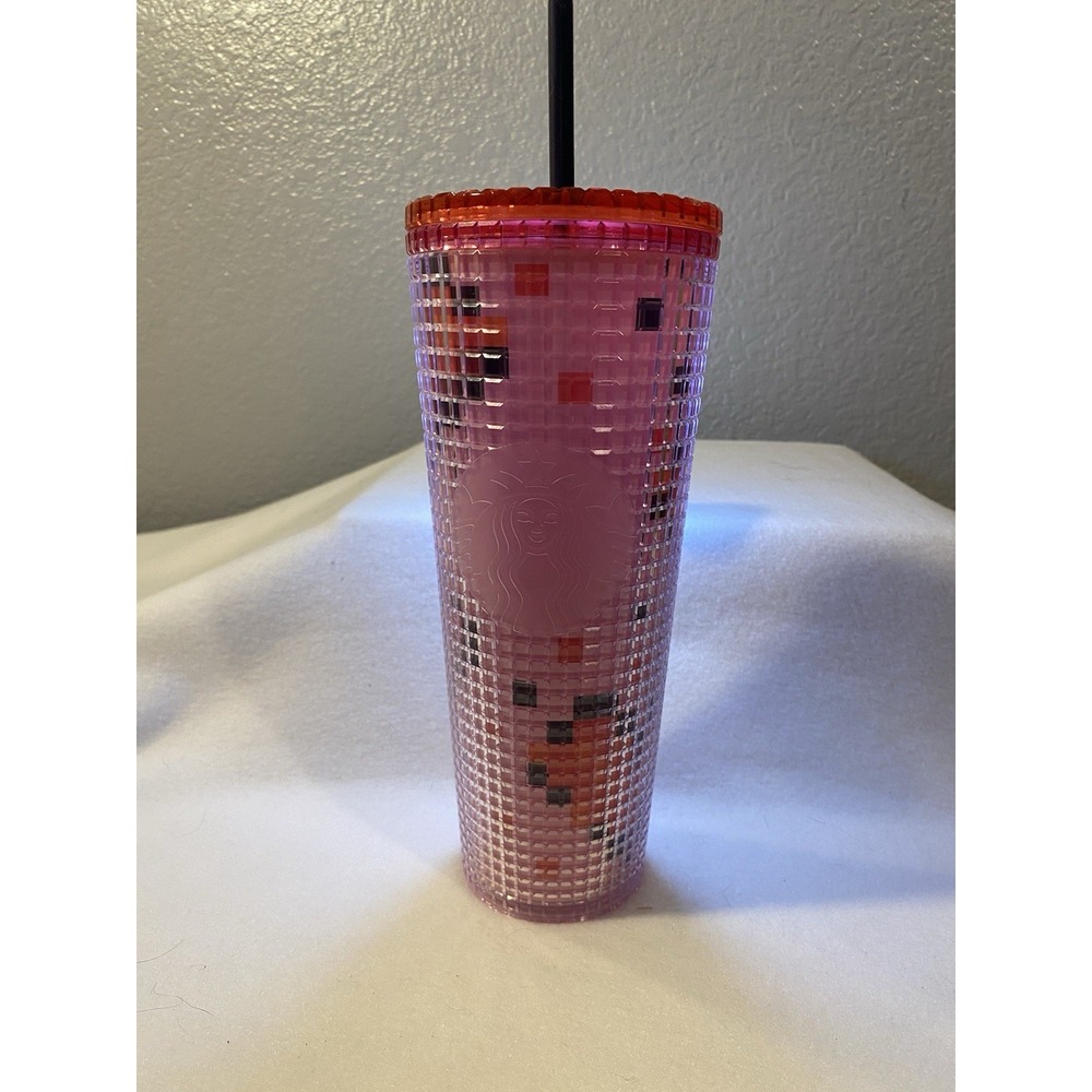 Starbucks 2025 Valentine's Day Pixel Heart Grid Tumbler Straw 24oz